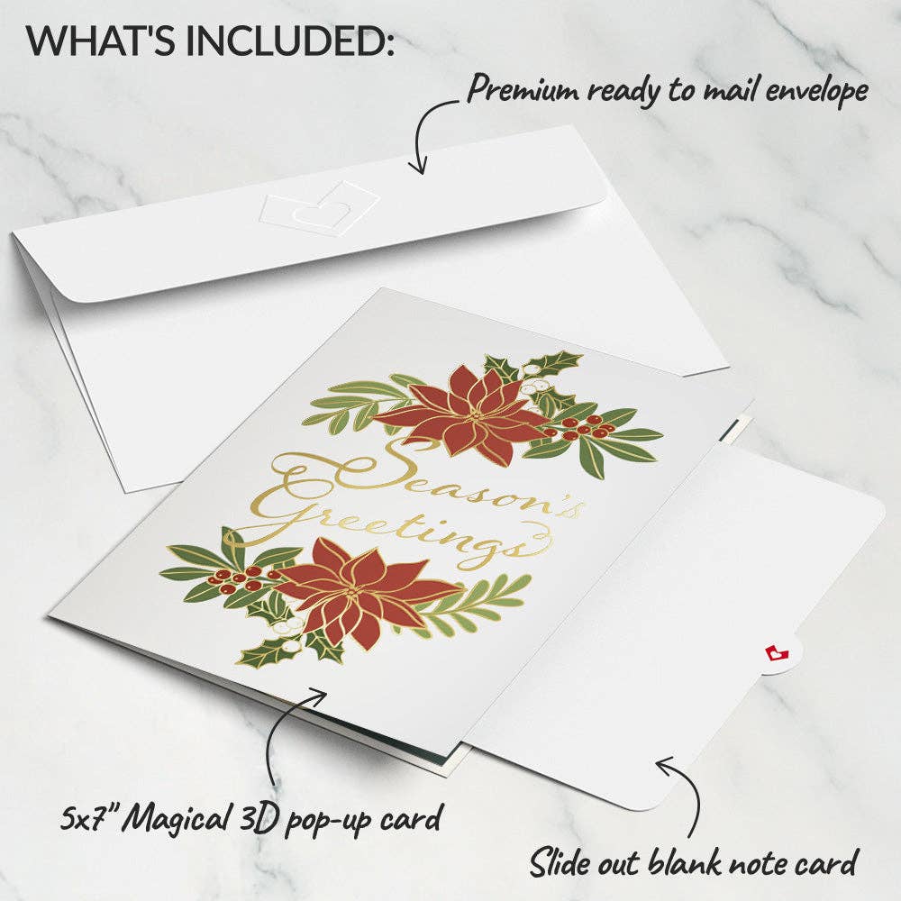 Season's Greetings Poinsettia Wreath Pop-Up Card 5x7"