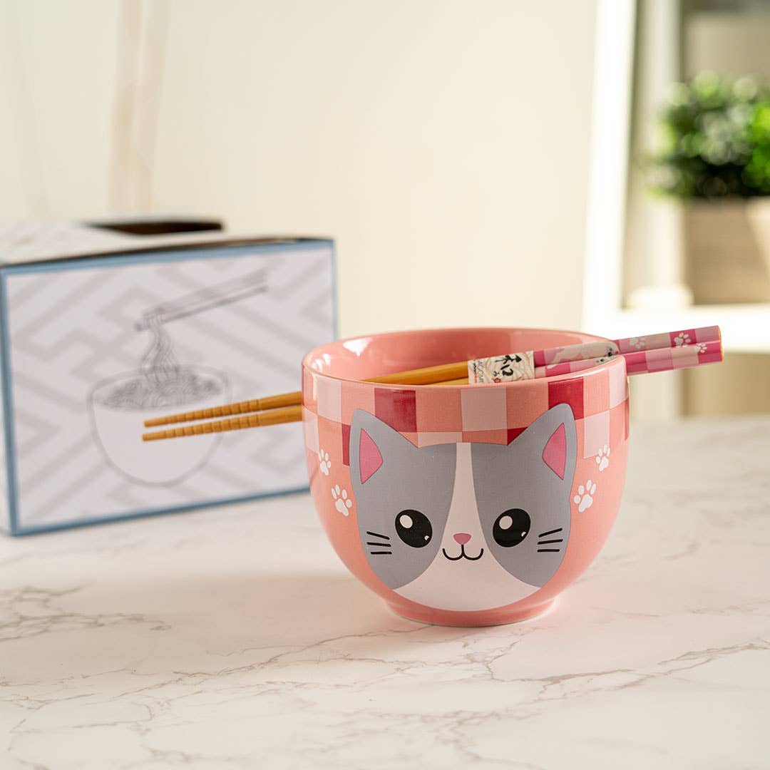 18oz 5"D Donburi Bowl With Chopsticks Set Neko Friends Pink (4/16)