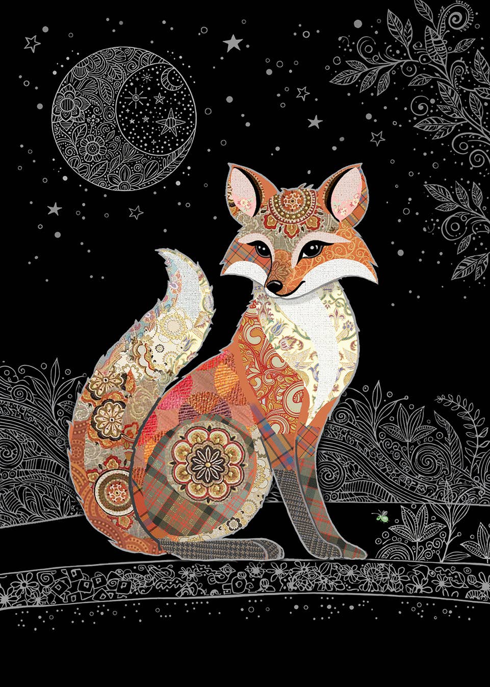 BLANK GREETING CARD DECORATIVE FOX BUG ART