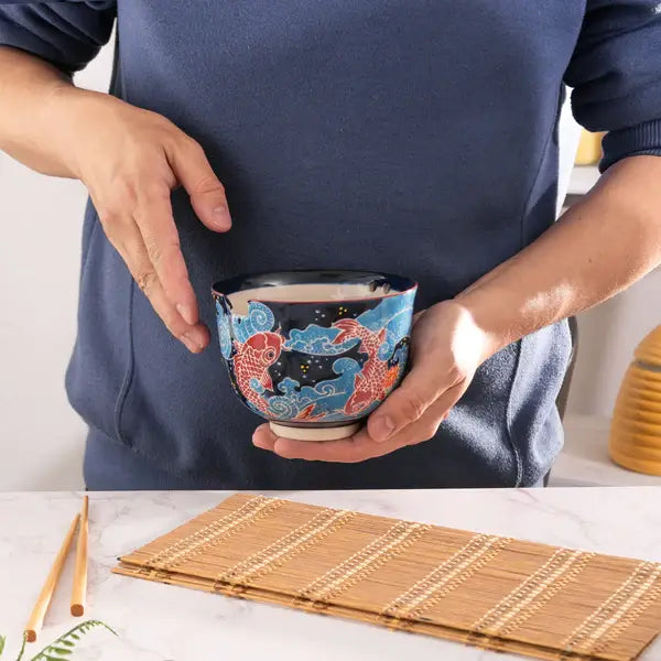 Koi Fish Design 18oz 5.25"D Bowl With Chopsticks Set