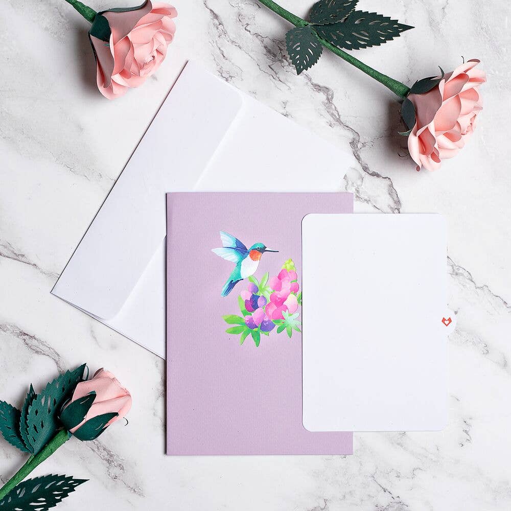 Lupine Hummingbird Pop-Up Cards 5x7", Handmade, Love