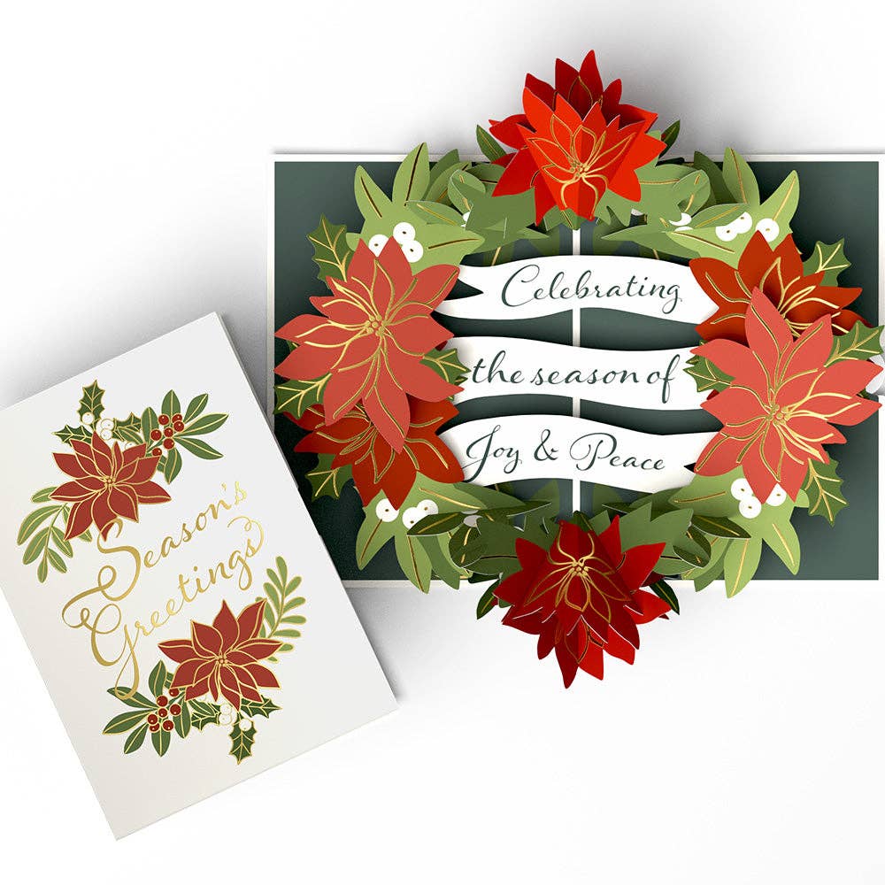 Season's Greetings Poinsettia Wreath Pop-Up Card 5x7"