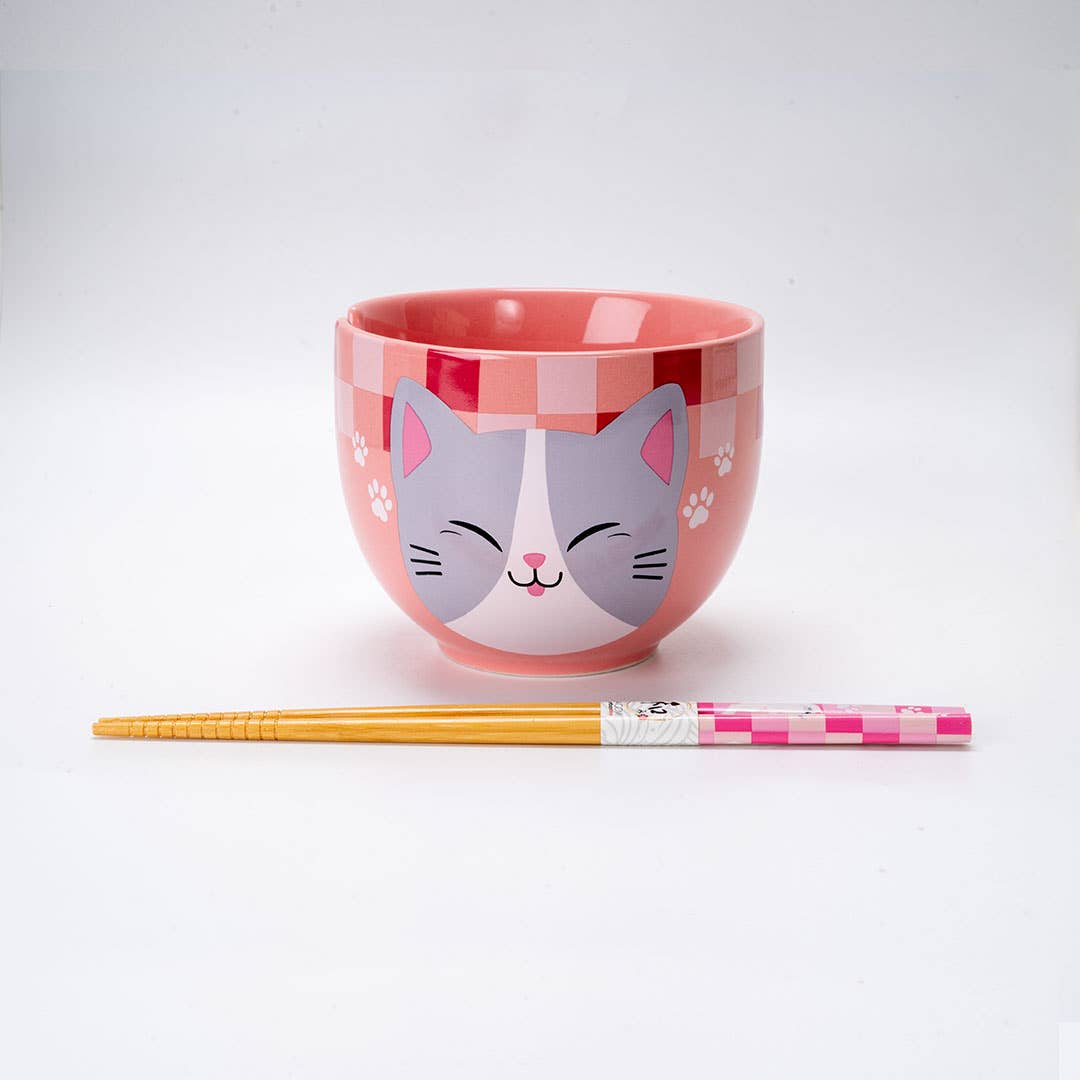 18oz 5"D Donburi Bowl With Chopsticks Set Neko Friends Pink (4/16)