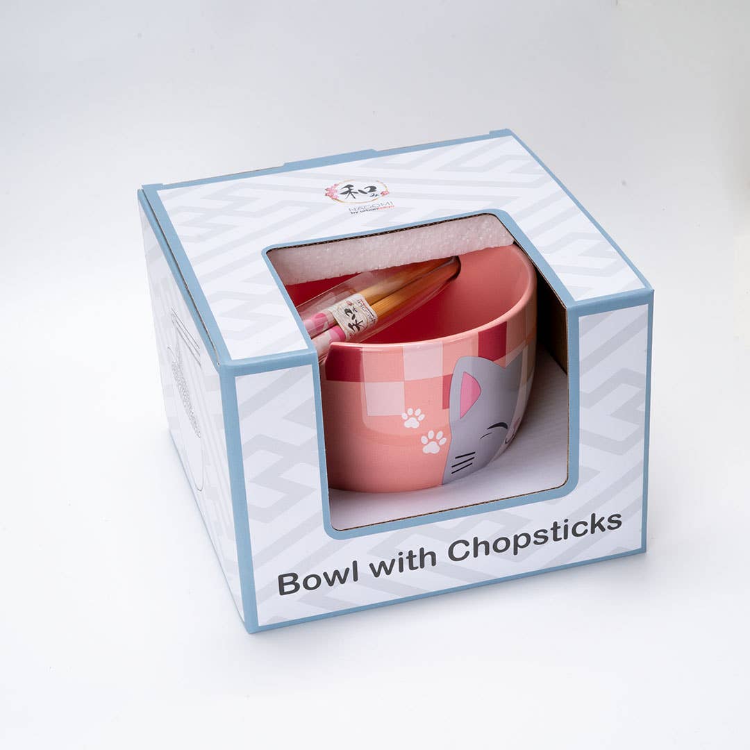 18oz 5"D Donburi Bowl With Chopsticks Set Neko Friends Pink (4/16)