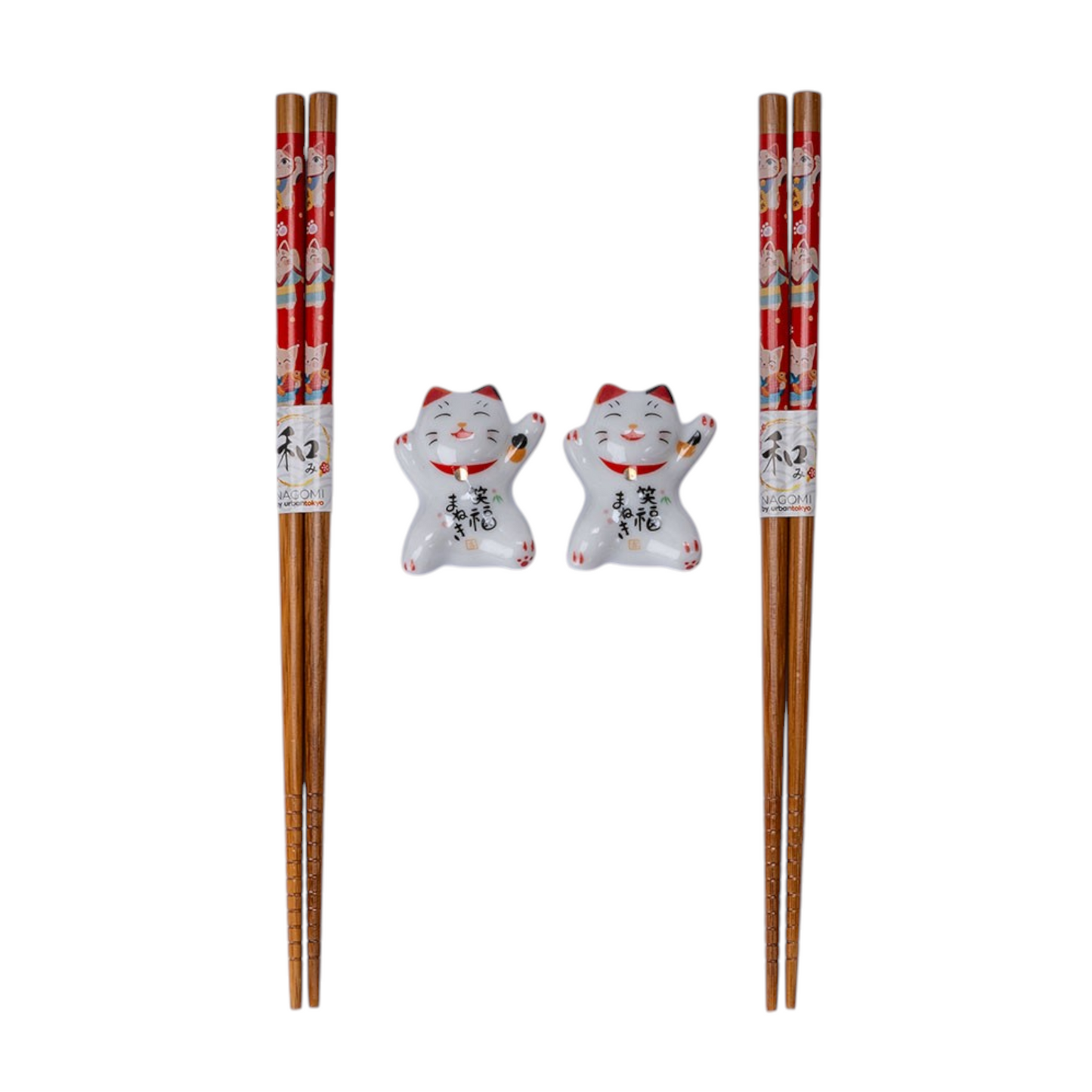 Lucky Cat Neko 2 Pair Chopsticks and Rests Git Set (1/100)