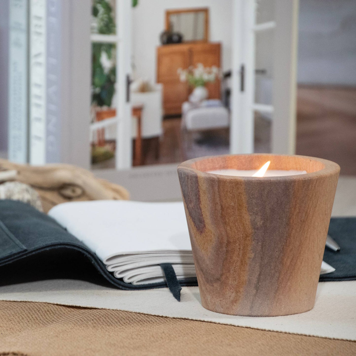 Palo Santo Scented Travertine Candle