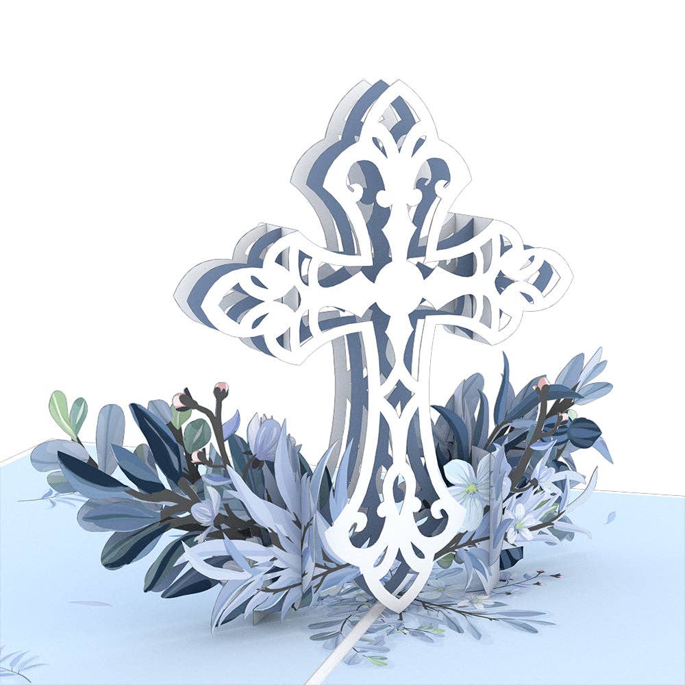 Blue Floral Cross 5''x7'' Pop-Up Card (-62%)