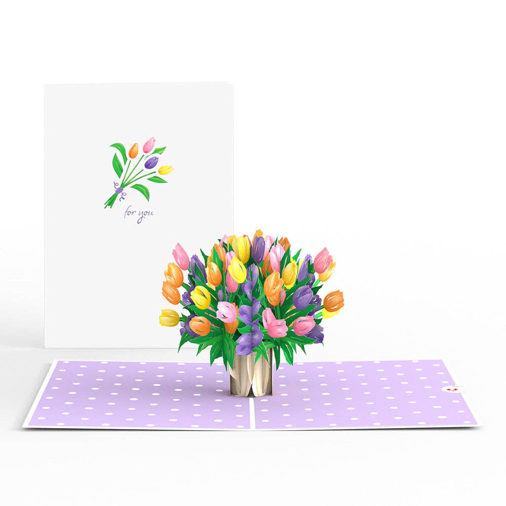 Tulips Pop-Up Cards 5x7", Flower Vase, Handmade