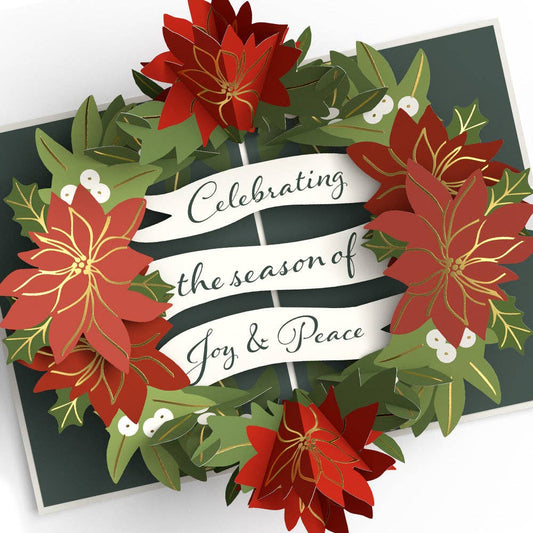 Season's Greetings Poinsettia Wreath Pop-Up Card 5x7"