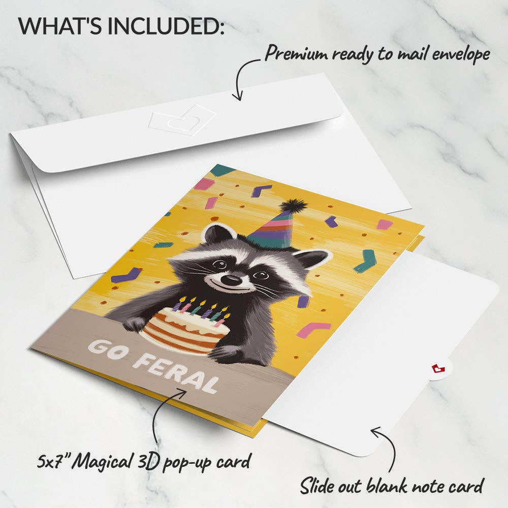5x7" Go Feral Raccoon Birthday Pop-Up Card