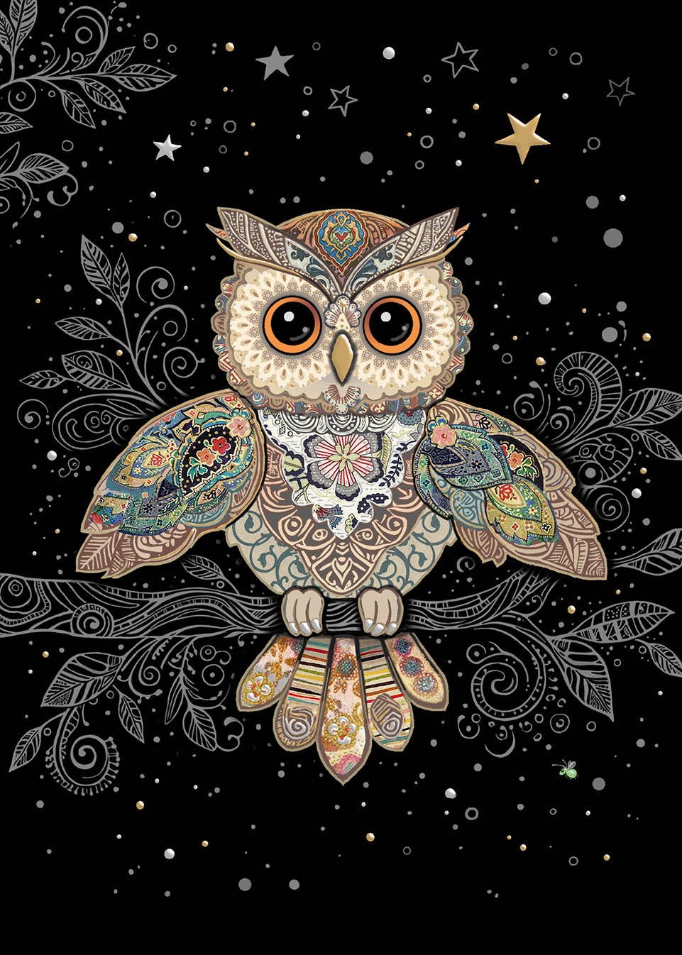 BLANK GREETING CARD GREETING CARD PATTERNED OWL BUG ART