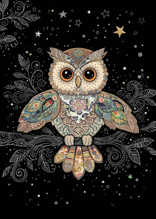 BLANK GREETING CARD GREETING CARD PATTERNED OWL BUG ART