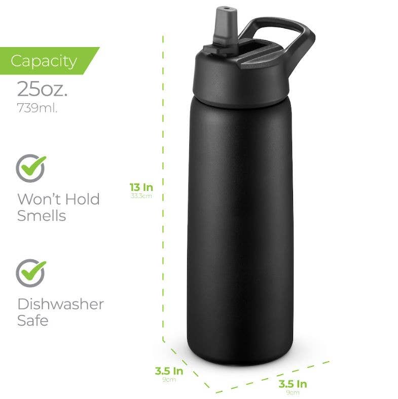 Insulated Water Bottle, 25 oz. With Three Lids