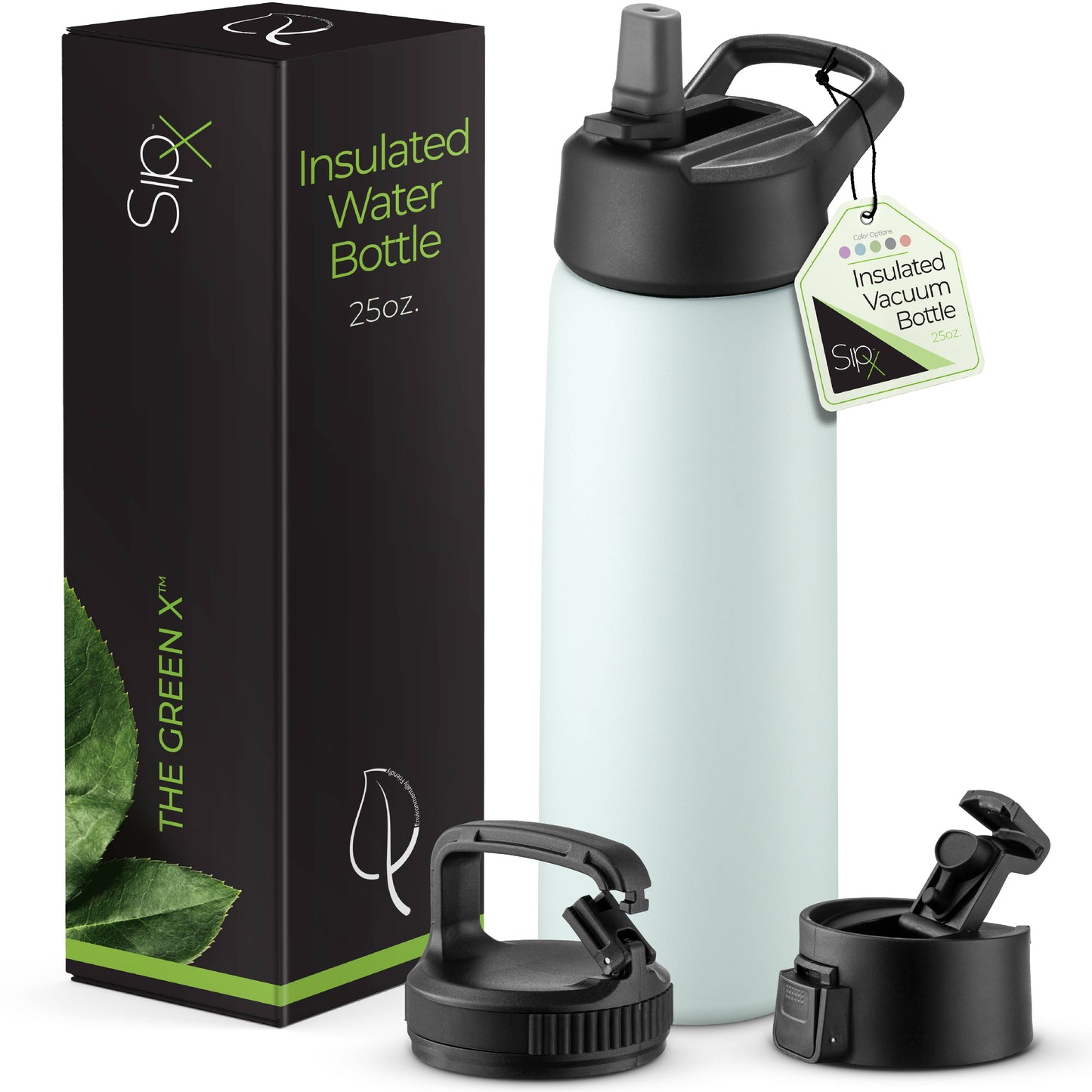 Insulated Water Bottle, 25 oz. With Three Lids