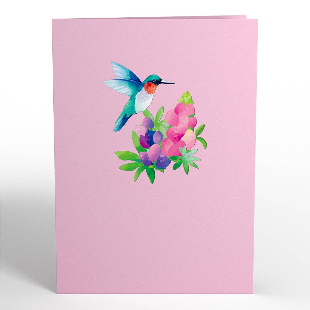 Lupine Hummingbird Pop-Up Cards 5x7", Handmade, Love