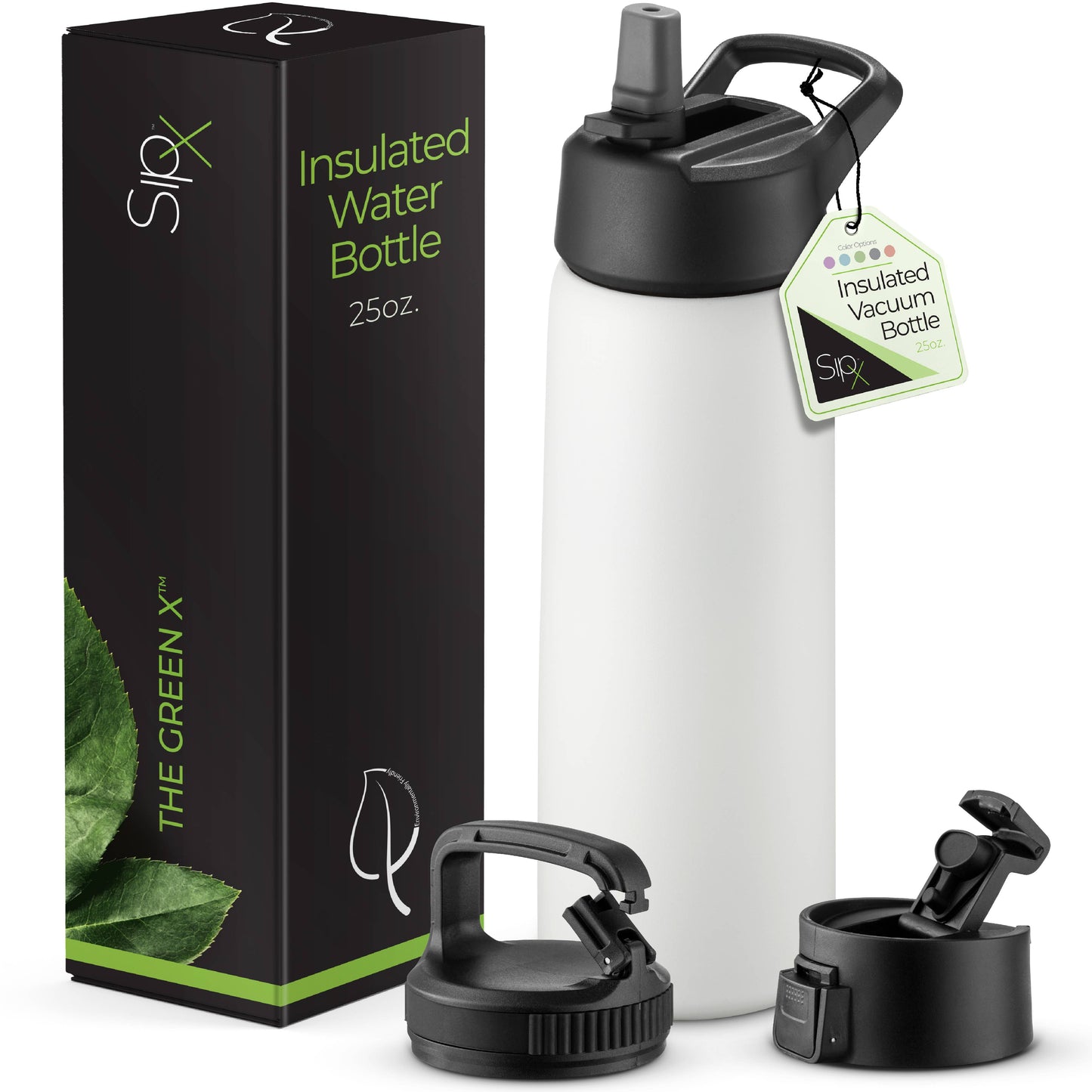Insulated Water Bottle, 25 oz. With Three Lids