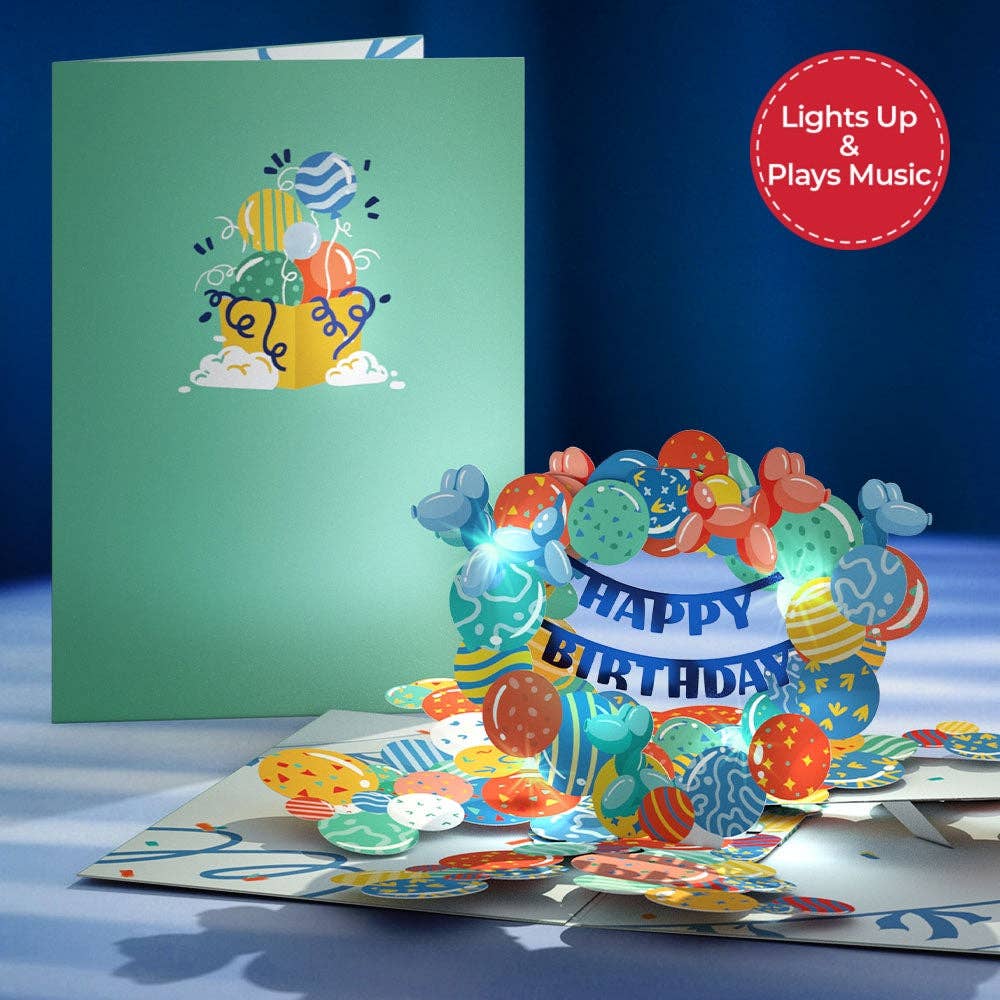 Happy Birthday Balloons Music and Lights Pop-Up Card 5x7"