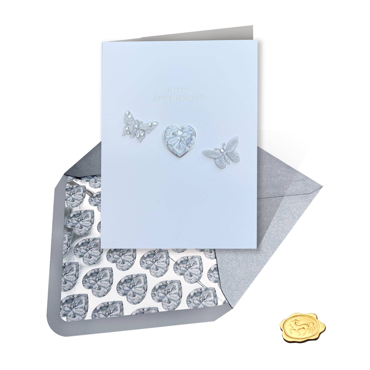 Crystal Heart & Butterflies Anniversary Card