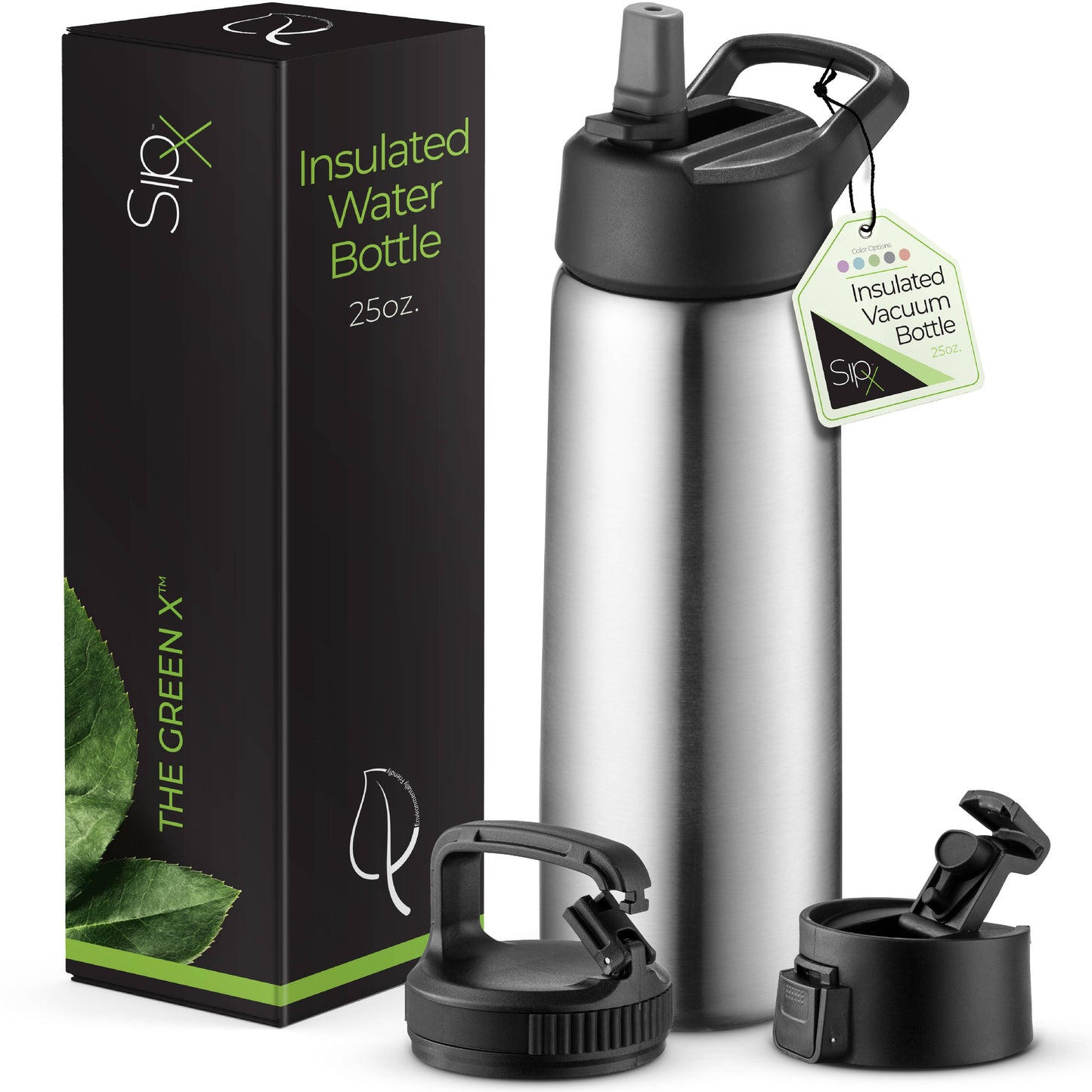 Insulated Water Bottle, 25 oz. With Three Lids