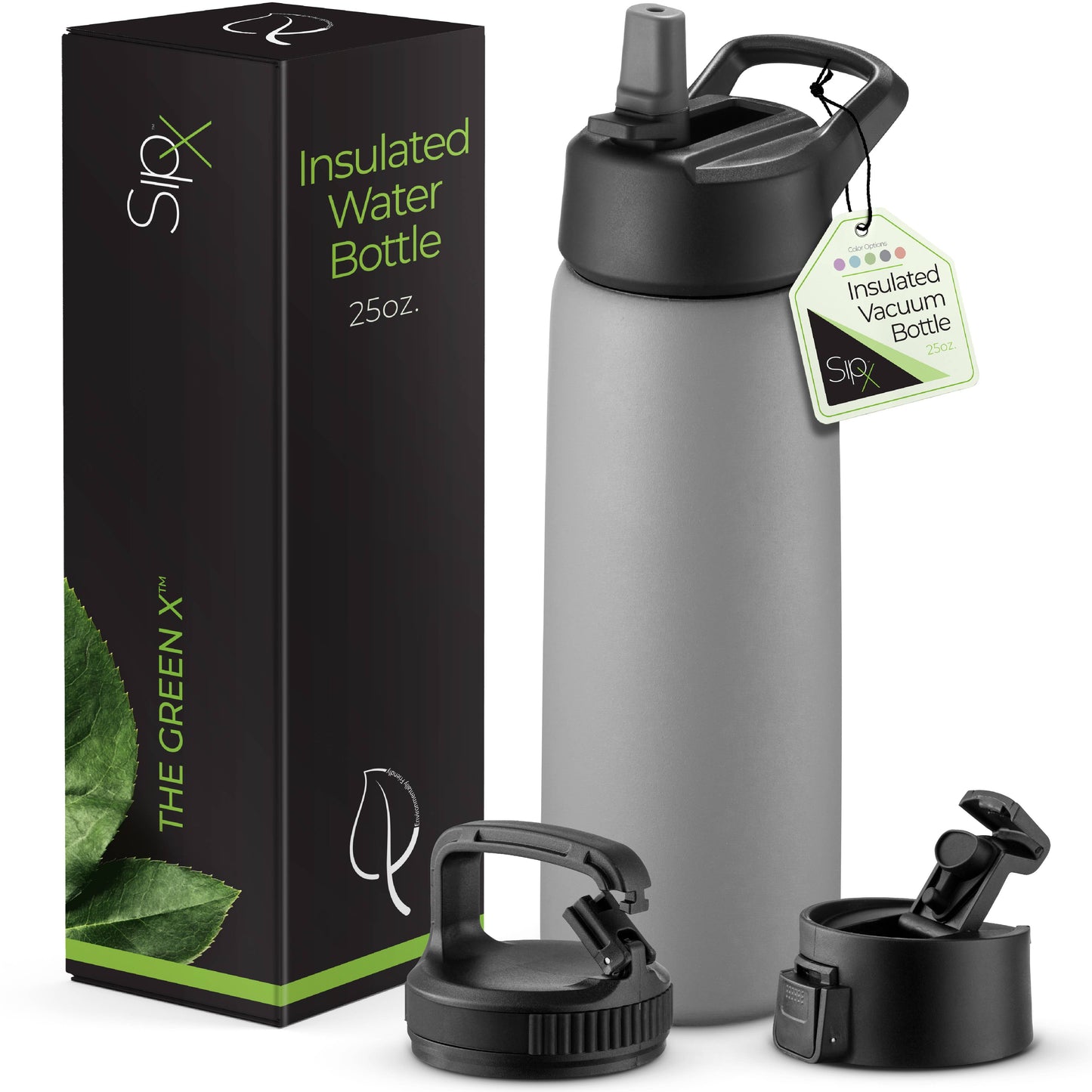 Insulated Water Bottle, 25 oz. With Three Lids