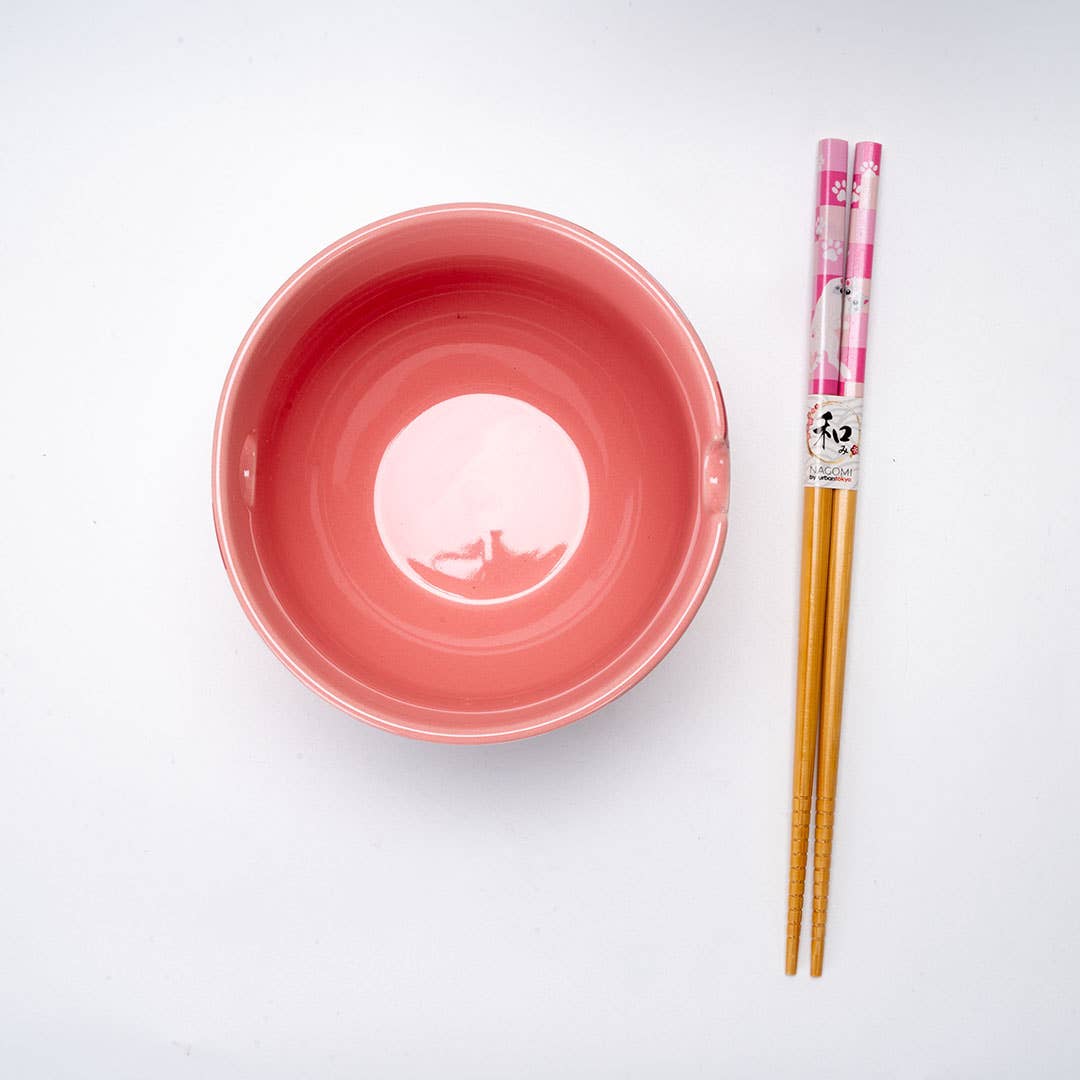 18oz 5"D Donburi Bowl With Chopsticks Set Neko Friends Pink (4/16)