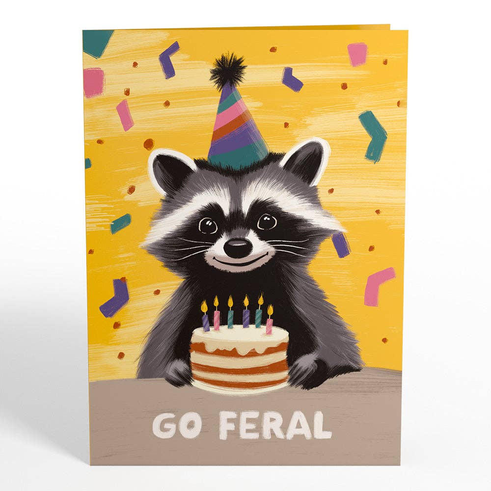 5x7" Go Feral Raccoon Birthday Pop-Up Card