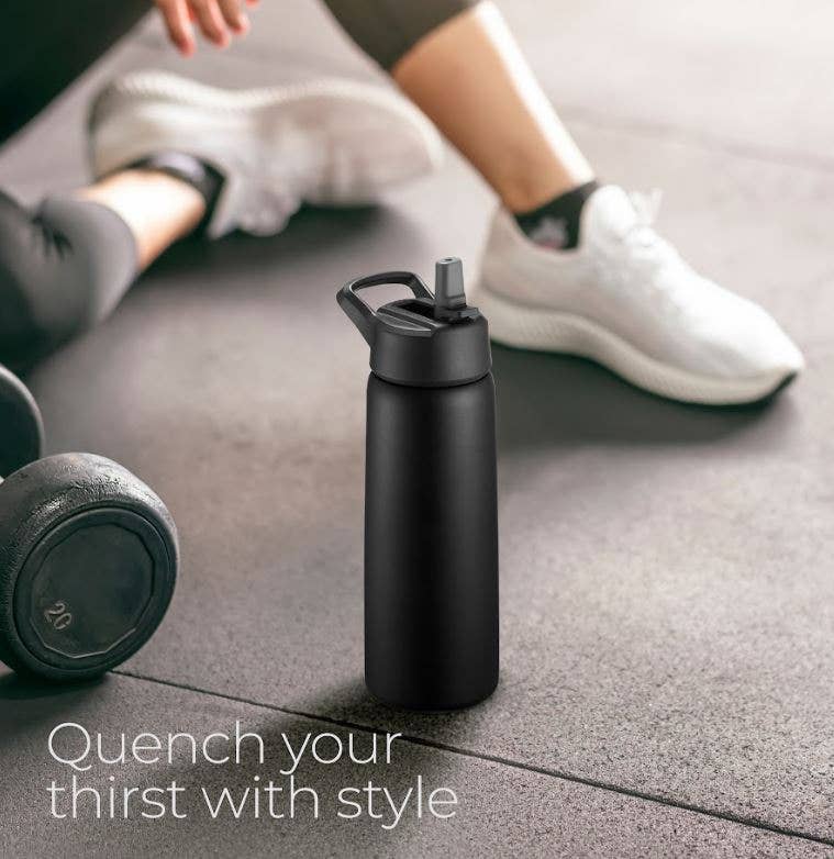 Insulated Water Bottle, 25 oz. With Three Lids