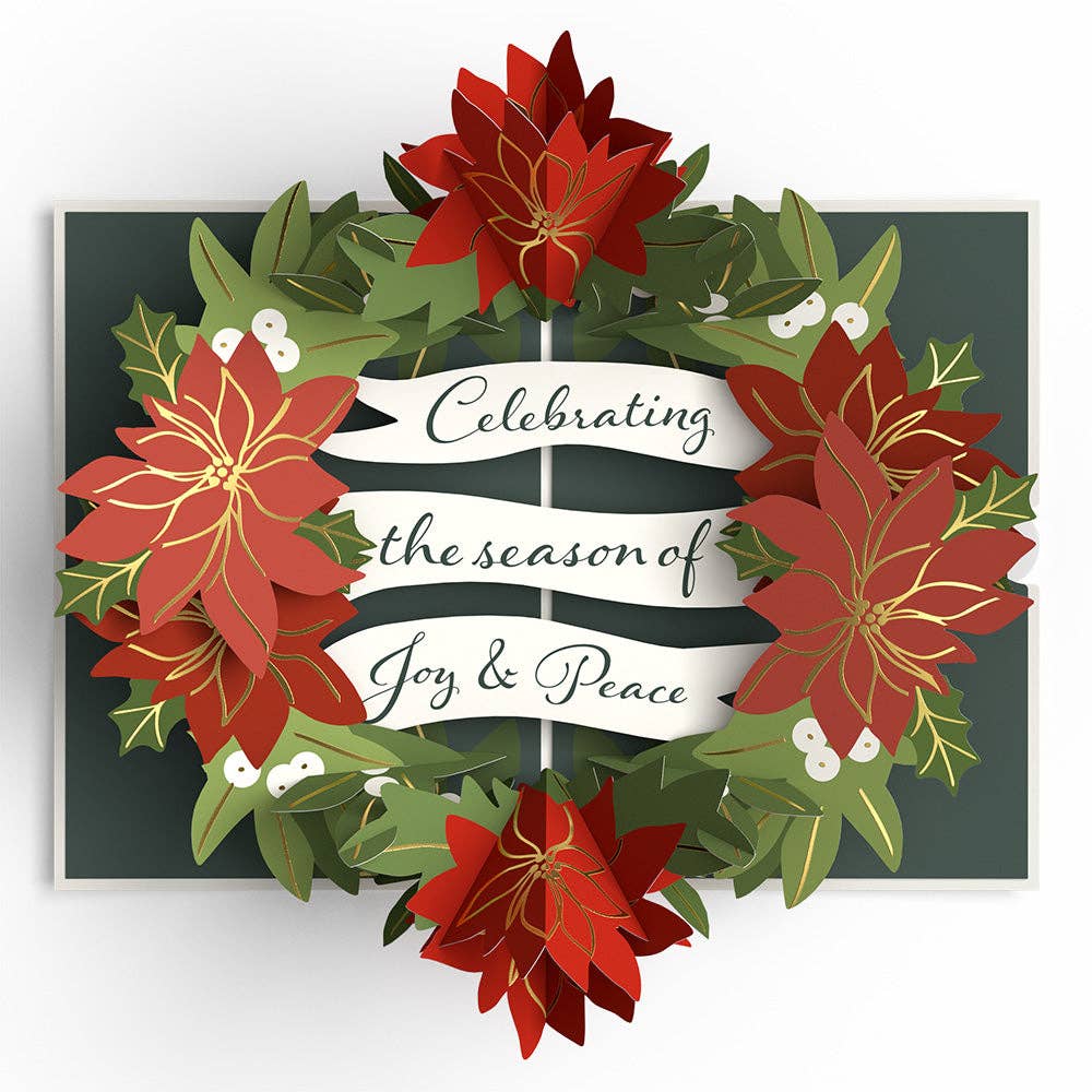 Season's Greetings Poinsettia Wreath Pop-Up Card 5x7"