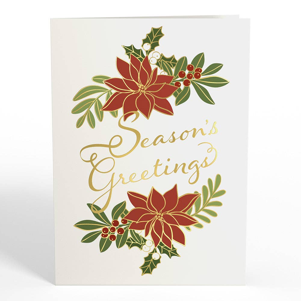 Season's Greetings Poinsettia Wreath Pop-Up Card 5x7"