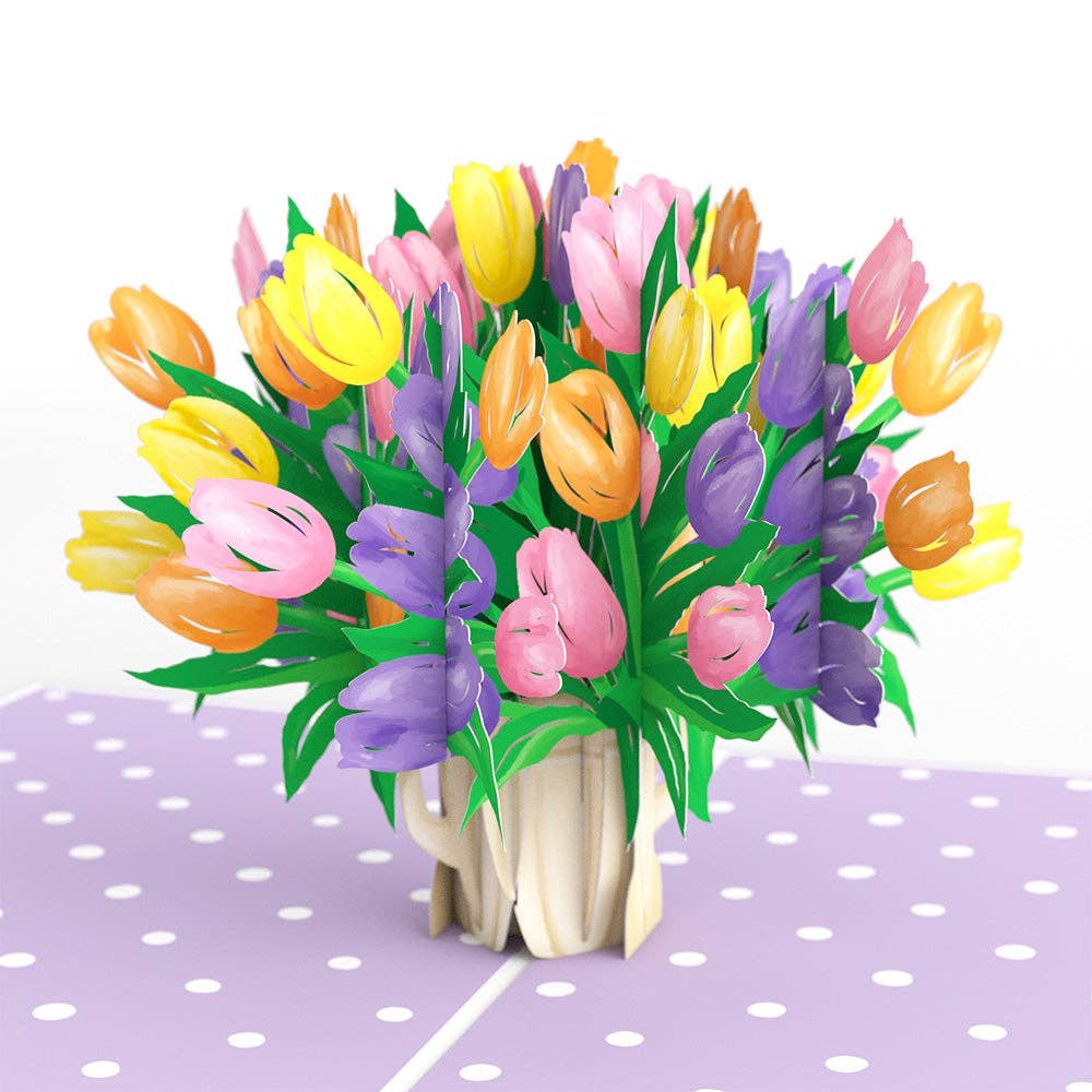 Tulips Pop-Up Cards 5x7", Flower Vase, Handmade