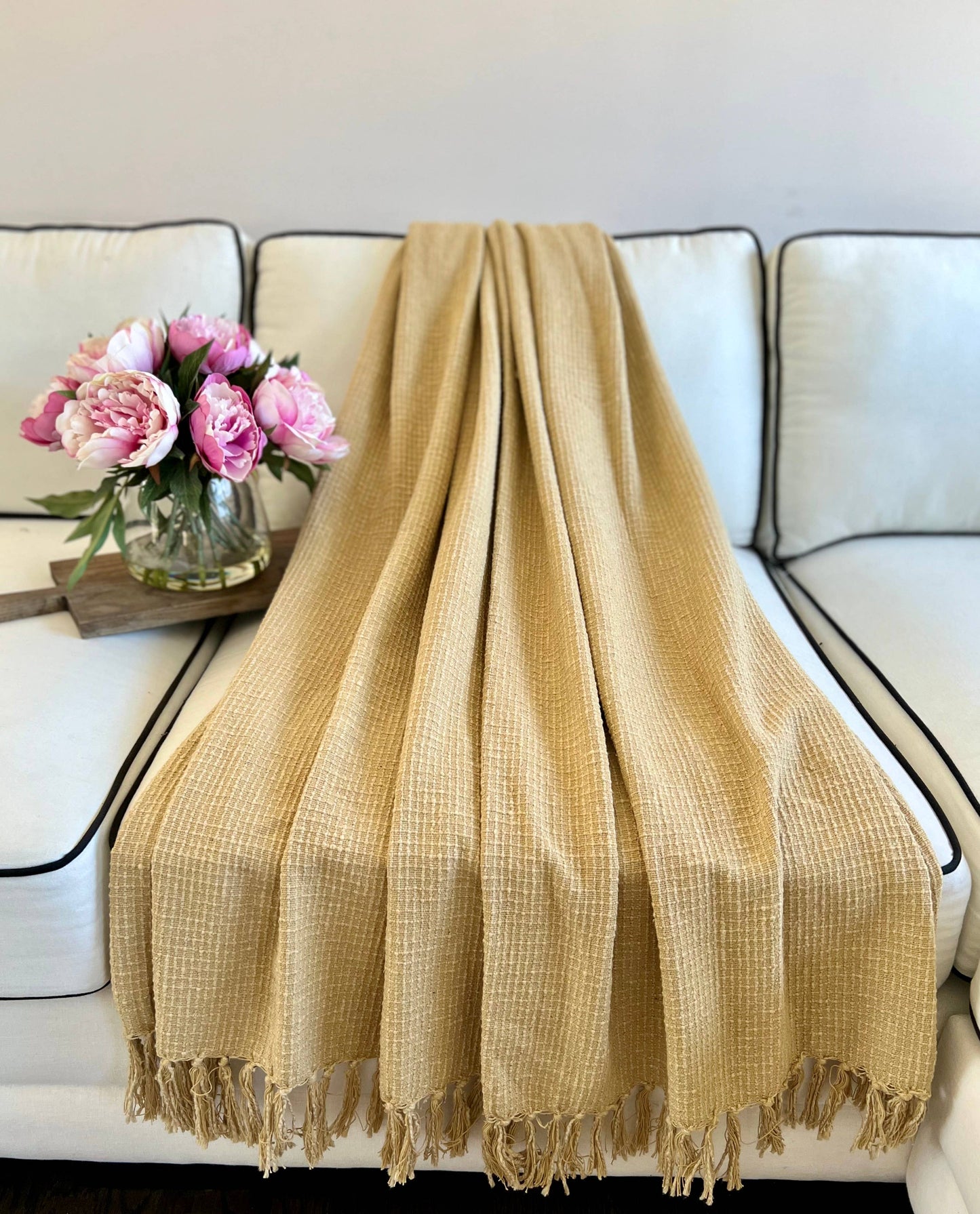 Square Stitch Pattern Throw with Fringe ends