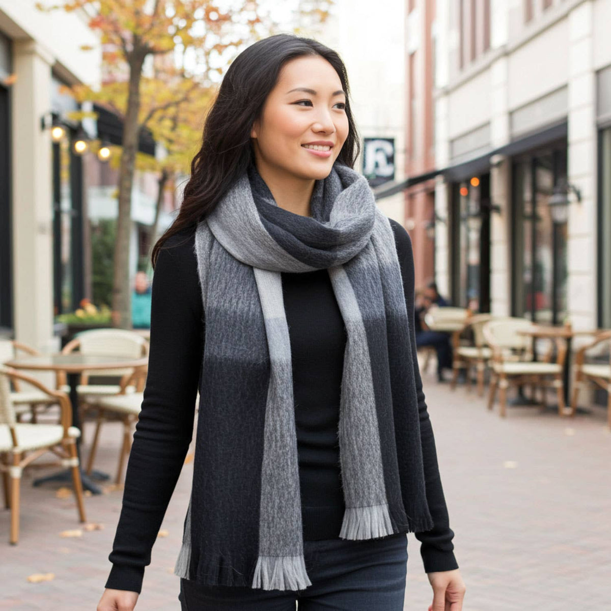 Alpaca Plaid Scarf - Steel
