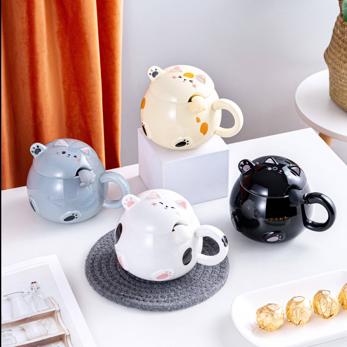 Whimsy Cat 15oz Mug With Lid and Spoon