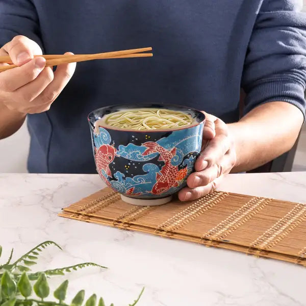 Koi Fish Design 18oz 5.25"D Bowl With Chopsticks Set