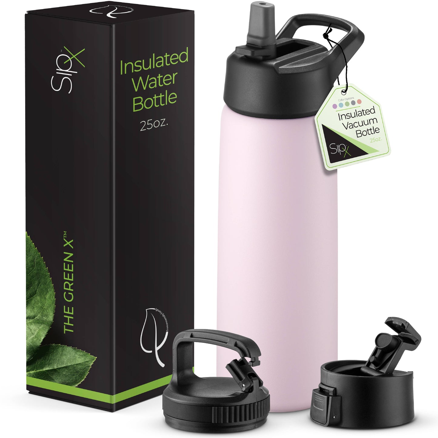 Insulated Water Bottle, 25 oz. With Three Lids
