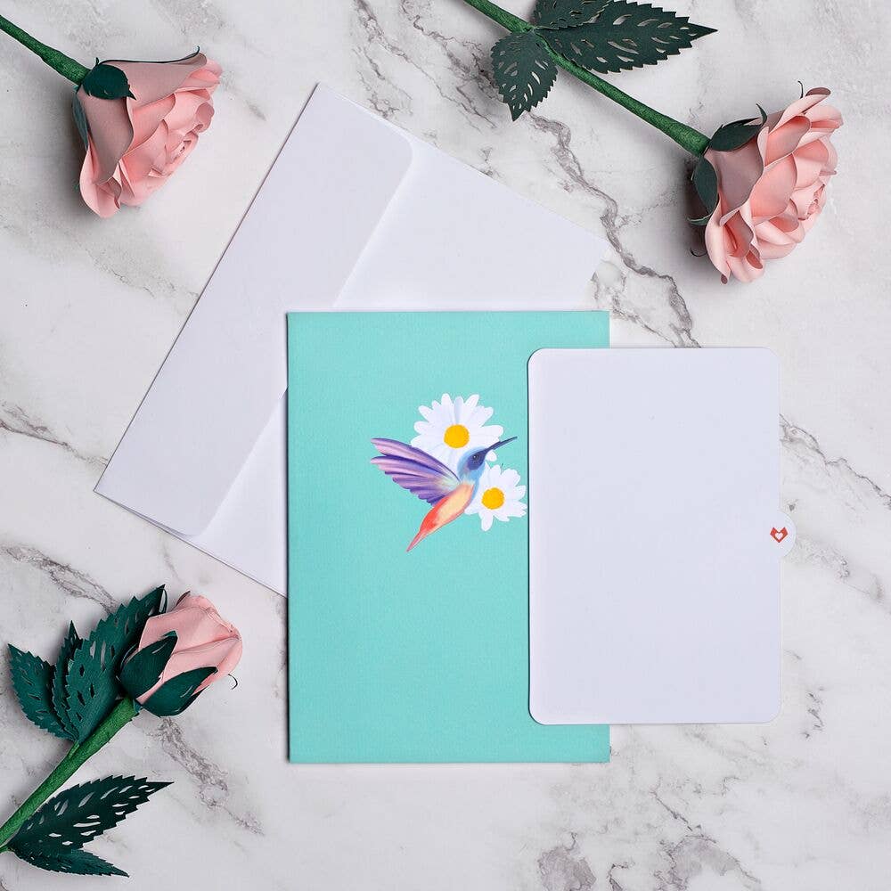 Daisy Patch Hummingbirds 5''x7'' Card, Flower, Pop-up card