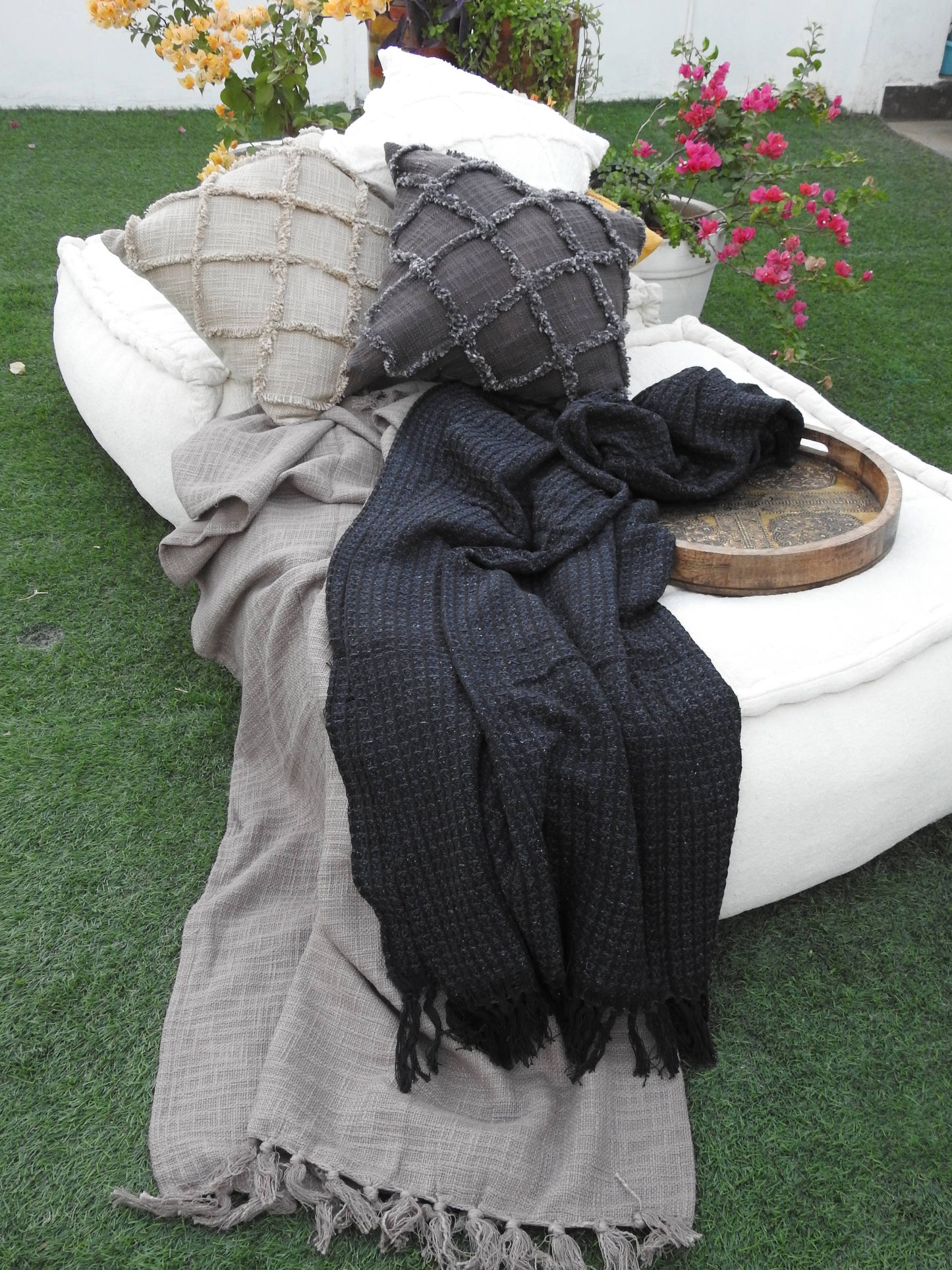 Square Stitch Pattern Throw with Fringe ends