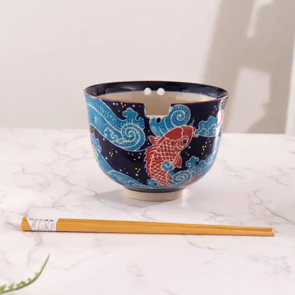 Koi Fish Design 18oz 5.25"D Bowl With Chopsticks Set