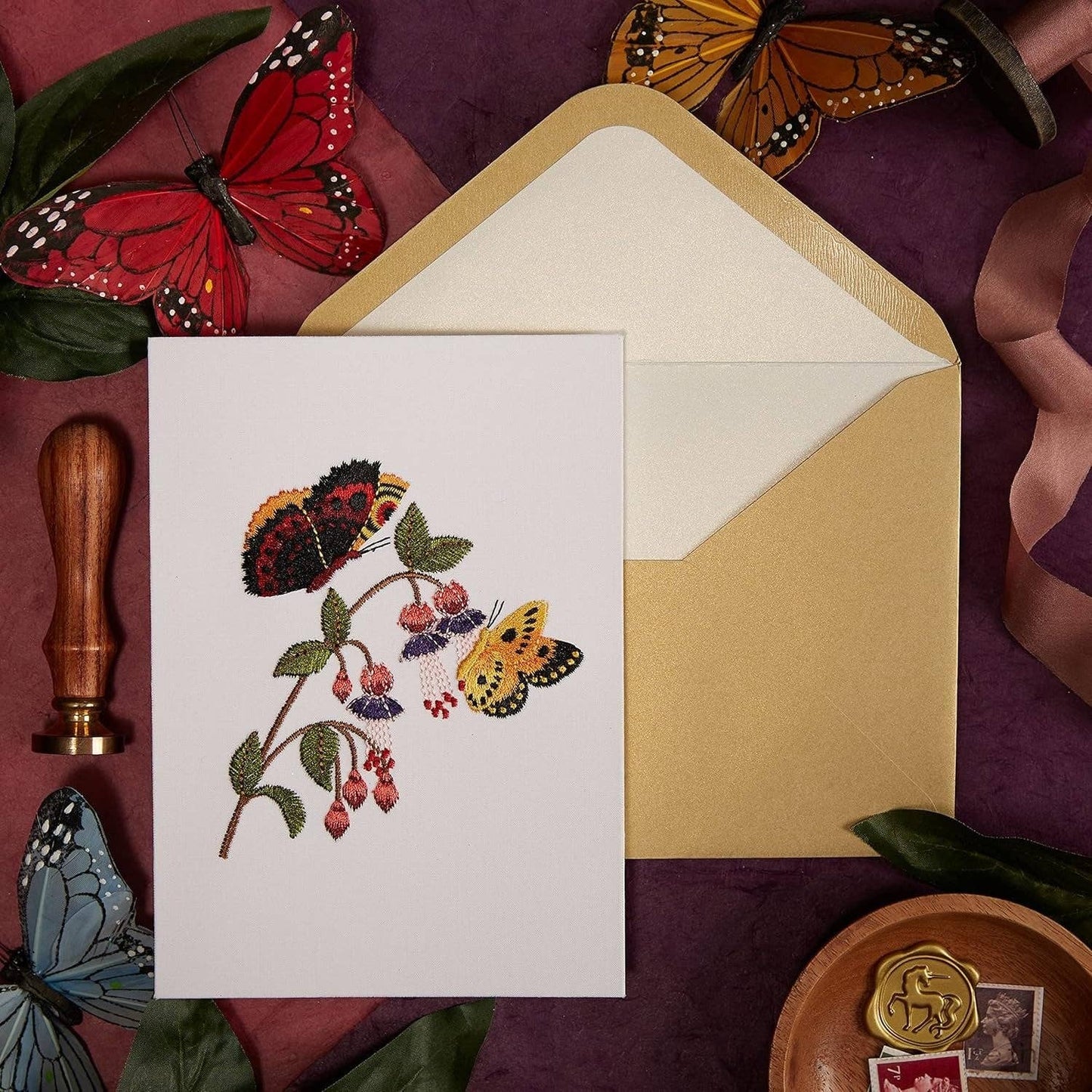 Embroidered Butterflies Blank Card