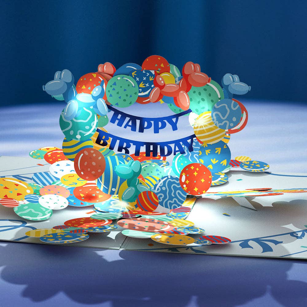 Happy Birthday Balloons Music and Lights Pop-Up Card 5x7"