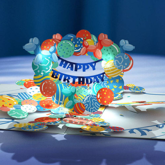Happy Birthday Balloons Music and Lights Pop-Up Card 5x7"