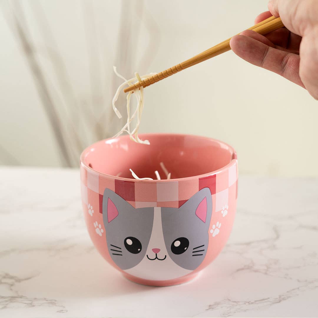 18oz 5"D Donburi Bowl With Chopsticks Set Neko Friends Pink (4/16)