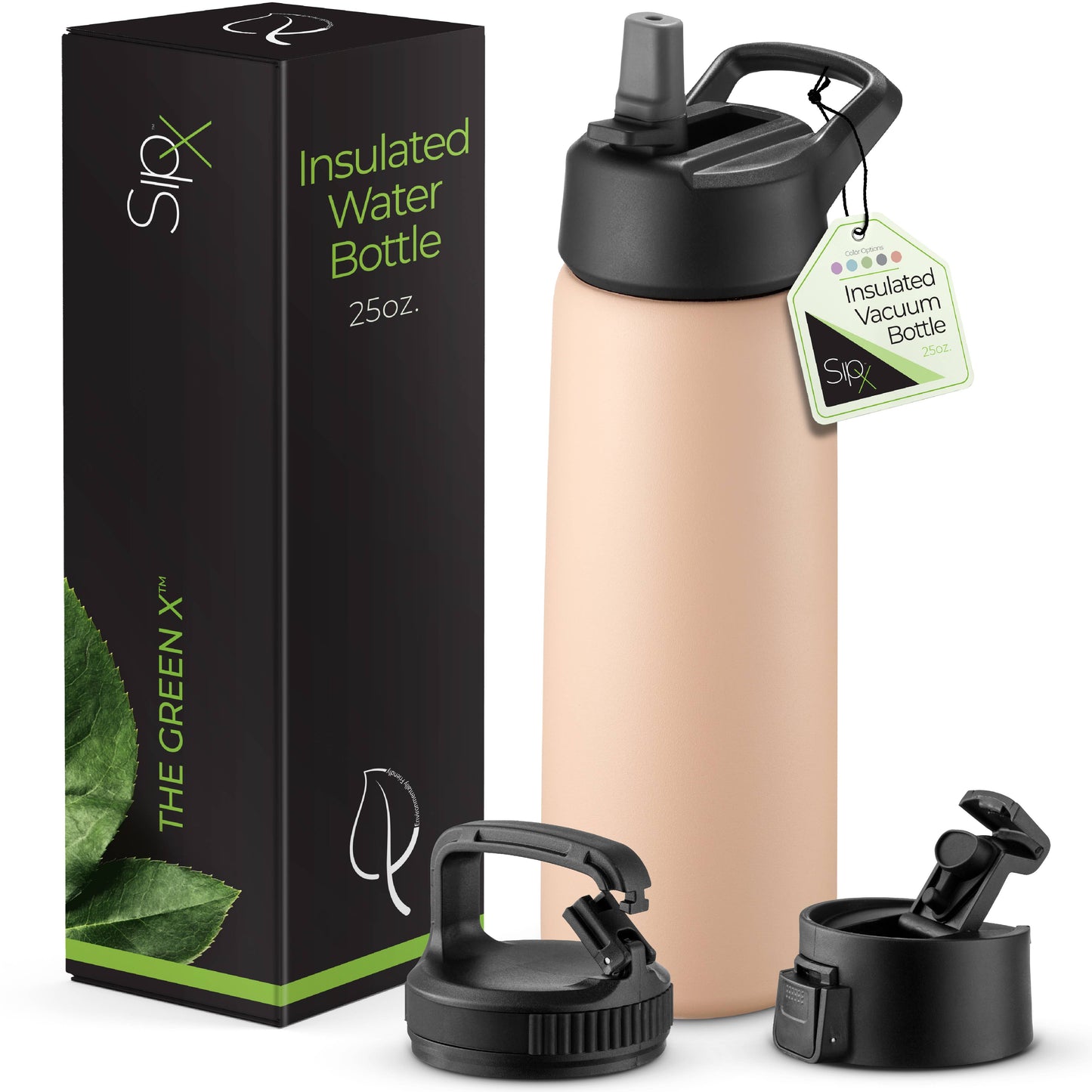 Insulated Water Bottle, 25 oz. With Three Lids