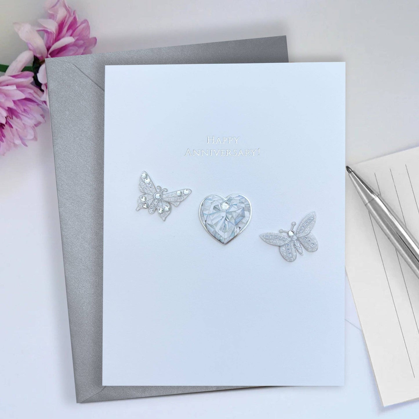 Crystal Heart & Butterflies Anniversary Card