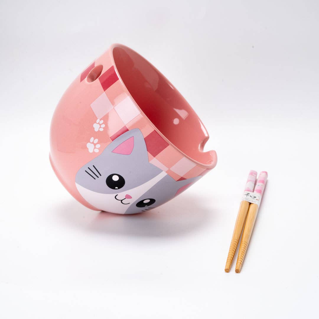 18oz 5"D Donburi Bowl With Chopsticks Set Neko Friends Pink (4/16)