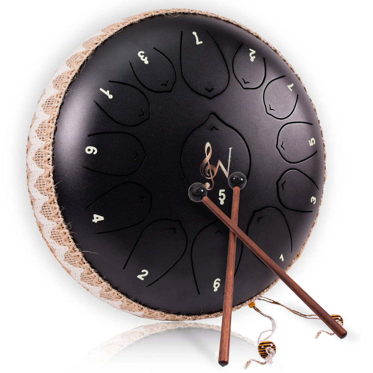 12-Inch Steel Tongue Drum - 13 Notes - Rain Drum - Black