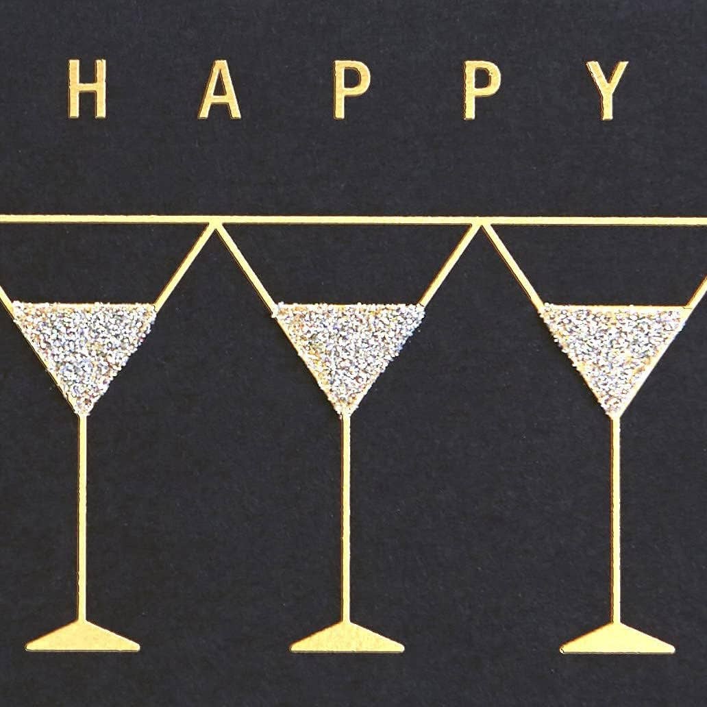 Row Of Martinis On Black Birthday Card