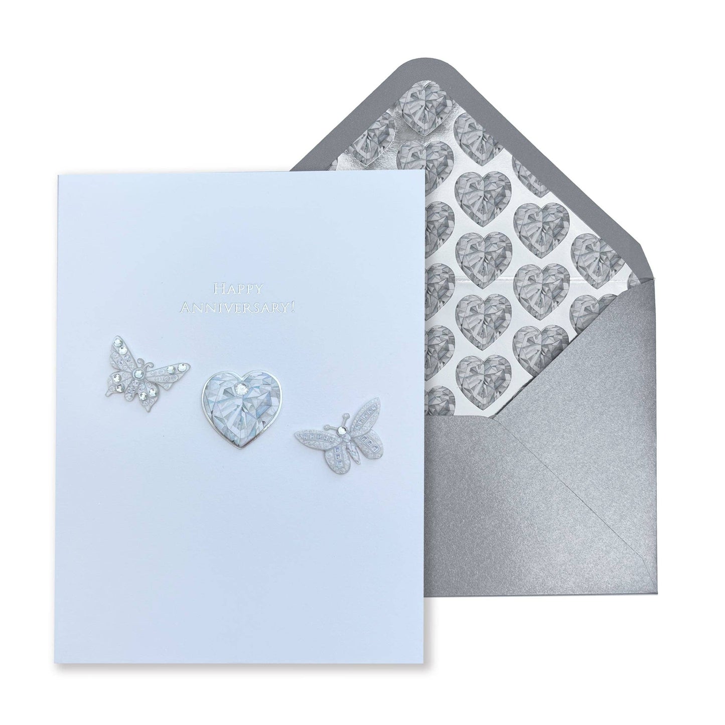 Crystal Heart & Butterflies Anniversary Card