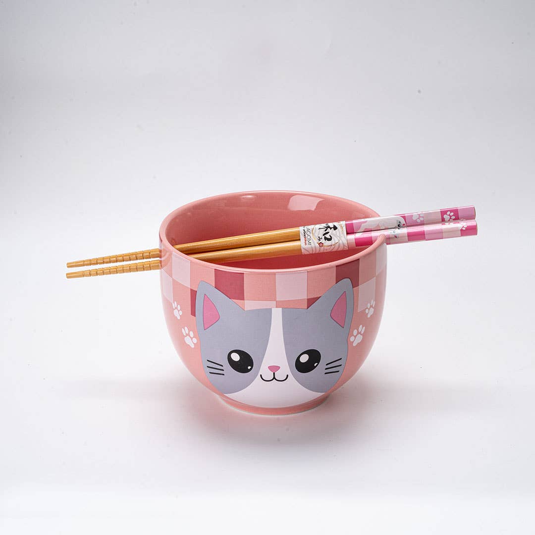 18oz 5"D Donburi Bowl With Chopsticks Set Neko Friends Pink (4/16)