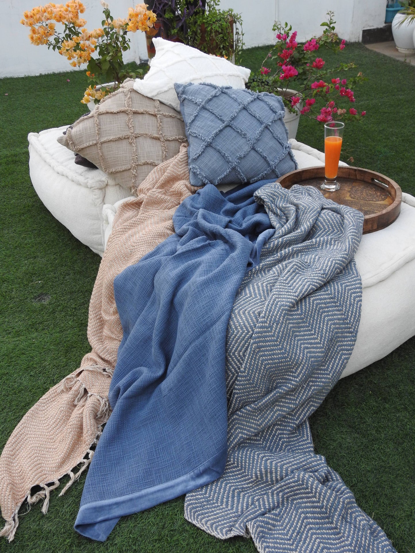 Square Stitch Pattern Throw with Fringe ends